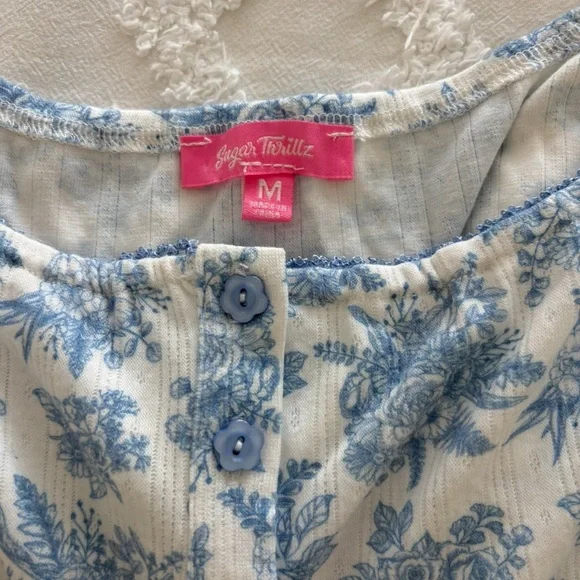 Sugar Thrillz Blue and White Floral Lounge Set - Picture 3 of 6